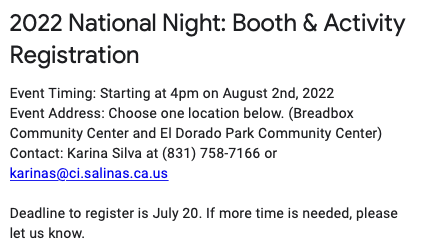 National Night Out Booth and Activity Registration